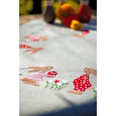 Imagem de Vervaco Pacotes de bordados em ponto cruz toalha de mesa coelhinho da Páscoa no jardim de tulipas cobertores bordados pré-desenhado artesanato conjunto criativo adulto cobertor pré-impresso bordado 80