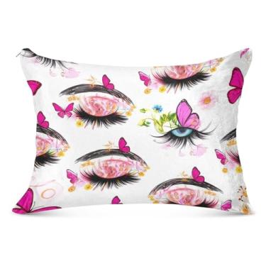 Imagem de Artistic Eyes Fronha branca com zíper poliéster padrão Queen King Size fronhas fofas fronhas de travesseiro de cama macia, tamanho Queen, 50,8 cm x 76,2 cm