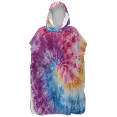 Imagem de Joisal Poncho de surf para adultos trocador com capuz toalha de natação absorvente masculino poncho com capuz colorido tie dye
