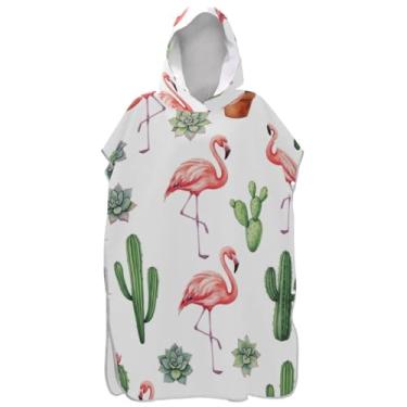 Imagem de Joisal Aquarela cacto flamingos poncho de surfe branco para adultos trocador de roupão de praia com capuz toalha floral leve ponchos adultos para mulheres