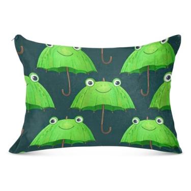Imagem de Lindo guarda-chuva verde sapo fronha decorativa com zíper fronha padrão queen king size travesseiro de corpo grande macio fofo, tamanho king, 50,8 cm x 101,6 cm