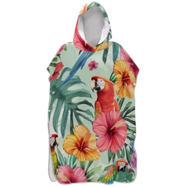 Imagem de Joisal Poncho de surfe trocador de roupão adulto com capuz toalha de praia estampa plus size flor tropical papagaio verde unissex poncho adulto com capuz