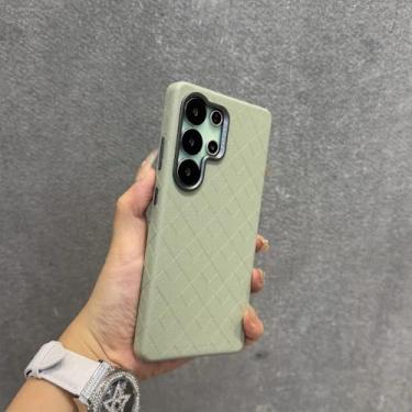 Imagem de Capa protetora de couro com alça de pulso para Samsung Galaxy S23 Ultra S24 S25 Plus com lente de metal, para homens e mulheres, verde, DanKe, para Galaxy S24+.