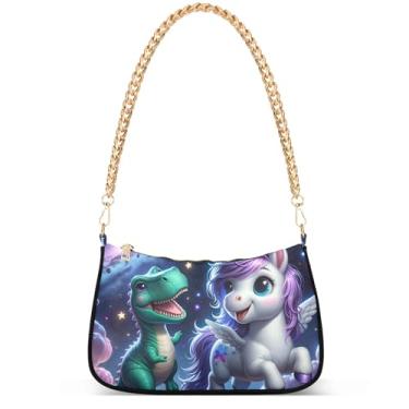 Imagem de Ovos de Páscoa coelho prado bolsas fofas mulheres Hobo festa bolsa feminina pequena bolsa de ombro fofa desenho animado pequena, Lindo dinossauro unicórnio no espaço