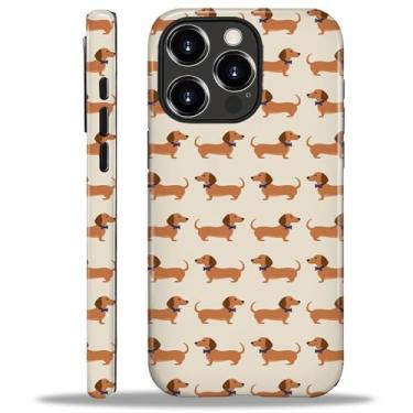 Imagem de ZHEGAILIAN Capa para iPhone 16 Pro Max, proteção contra quedas durável de silicone à prova de choque + PC rígido 2 em 1 capa protetora híbrida com design de padrão elegante - cachorro estilo vintage
