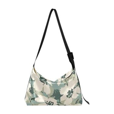 Imagem de Bolsas de couro Hobo com design floral roxo para mulheres, bolsa transversal grande, estampa floral estética, bolsa Hobo feminina, Abstrato verde floral contemporâneo