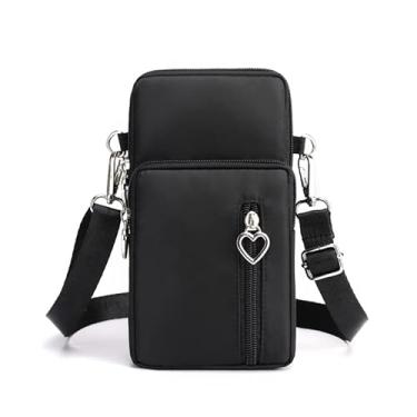 Imagem de Bolsa transversal pequena para mulheres, mini bolsas de telefone com alça transversal e carteira, bolsa de braço de nylon, Preto, Casual