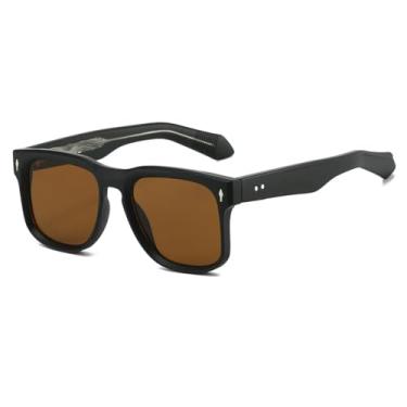 Imagem de Óculos de Sol Quadrados Retrô Masculinos e Femininos com Decoração de Luxo, Armação em Acetato Metálico, Proteção UV400 (Chá Preto)