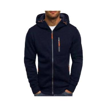 Imagem de Jaqueta Masculina Com Capuz Em Cor Sólida, Manga Longa, Zíper, Casual,