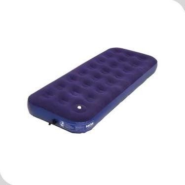 Imagem de Colchão Inflável Solteiro Mor Azul com Fole Embutido Camping Viagem