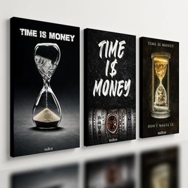 Imagem de Kit 3 Quadro Decorativo Dinheiro Money Riqueza Tempo Quarto Qualidade Premium Moderno (40x28cm)
