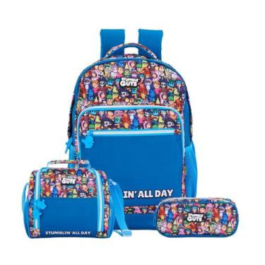 Imagem de Kit Mochila Costas Stumble Guys Escolar Lancheira E Estojo Cor:Azul, A