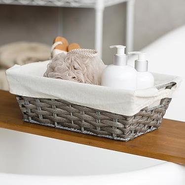 Imagem de Suptinwear Conjunto de 2 cestas de armazenamento de vime de polipropileno com alças, cestas de plástico trapézio médio à prova d'água com forro para lanches, materiais de escritório, papel e itens