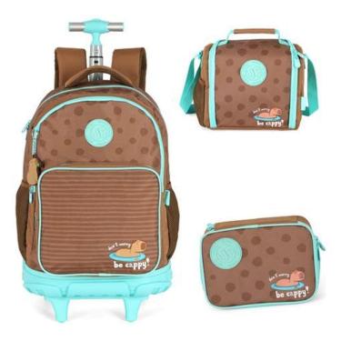 Imagem de Kit Mochila Rodinhas Estojo E Lancheira Up4You Capivara Fofa