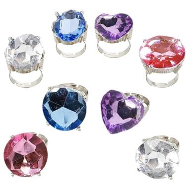 Imagem de The Dreidel Company Anel de metal anel de diamante falso gigante, joia adorável para meninas e meninos, acessório de fantasia, lembrancinha de festa, cores sortidas, 2,54 cm (embalagem com 12)