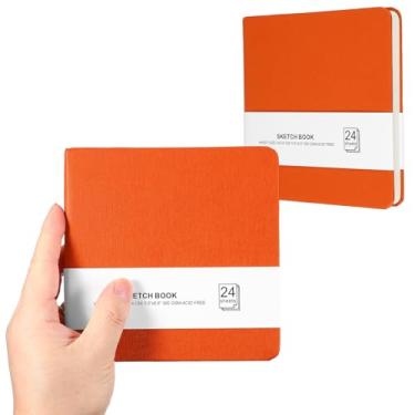 Imagem de PATIKIL Caderno de desenho pequeno, 14 x 13 cm, pacote com 2, mini bloco de papel aquarela, 300 g/m2, papel grosso, 24 folhas/48 páginas, bolso quadrado para desenhar, viagem, artista, adultos