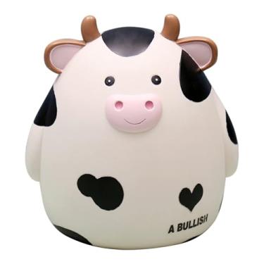 Imagem de Cofrinho de vaca para crianças, cofrinho inquebrável, lindo cofrinho de vaca preto, branco e amarelo, caixa de economia de dinheiro de grande e pequena capacidade, presente de aniversário de Natal