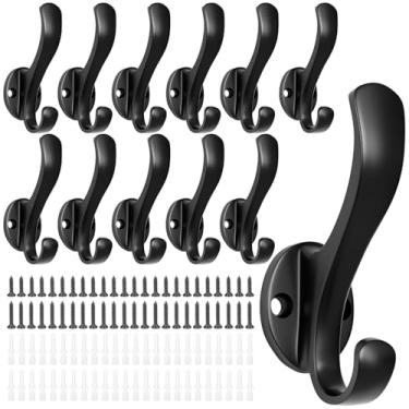Imagem de Ruiziiz Ganchos de casaco resistentes - Ganchos de toalha de metal fáceis de instalar, ganchos de parede rosqueados para pendurar chapéu, toalha, chave, roupão, cachecol, bolsa, boné (12, preto)