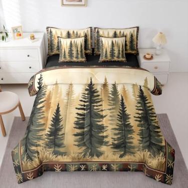 Imagem de Erosebridal Jogo de edredom rústico com 7 peças, com pintura de tinta, reversível, com estampa de tinta, da floresta e lençol com elástico, respirável, leve
