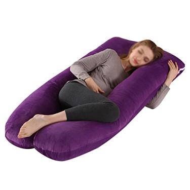 Imagem de Travesseiro para grávidas, confortável, para gestantes, em forma de U, almofada de cintura para mulheres grávidas, almofada macia com zíper, capa removível roxa (roxa)
