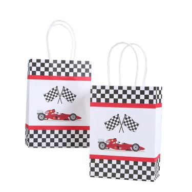 Imagem de Sacola de presente, papel kraft branco, sacolas de transporte, pacote com 12 unidades, quadriculada