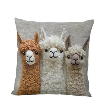 Imagem de Capa de almofada de alpaca, design de fio 3D com estampa de alpaca, capa de almofada decorativa para decoração de casa, capa de almofada de Natal de 45 x 45 cm, poliéster macio com fecho de zíper