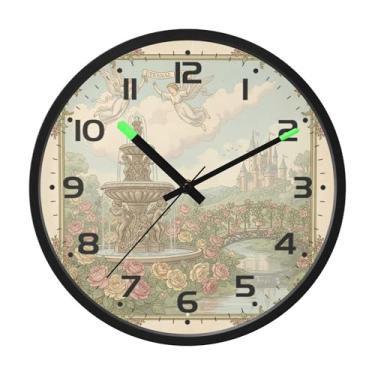 Imagem de SEHANY Lindo relógio de parede anjo silencioso sem tique-taque relógio redondo operado por bateria 30 cm controle de som luz noturna relógios de parede para sala de estar, cozinha, quarto, escritório