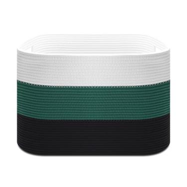 Imagem de YACEYACE Cesta para cobertores, grande, caixa de armazenamento de brinquedos de algodão para sala de estar, grande cesta de armazenamento para prateleira organizadora, decorativa, 56 x 43 x 30 cm