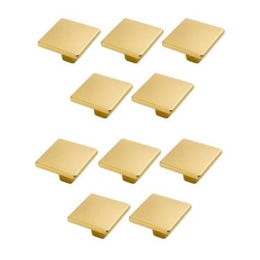 Imagem de Kit 10 puxador ponto quadrado 20x20mm dourado escovado para gavetas de