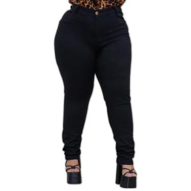 Imagem de Calça Preta Plus Size Jeans Feminina Cós Alto Lycra Skinny - MAX PREMI