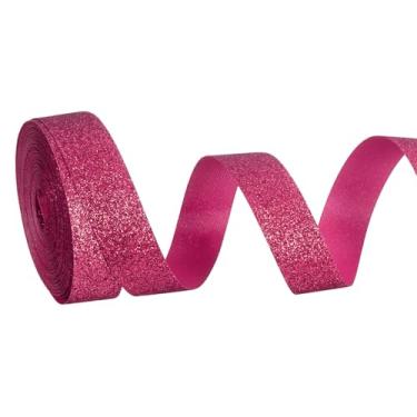 Imagem de PATIKIL Rolo de fita de glitter metálico, rolos de tecido de embrulho de presente de borda única para artesanato, buquê de casamento, festa de casamento, decoração de Natal, rosa vermelha