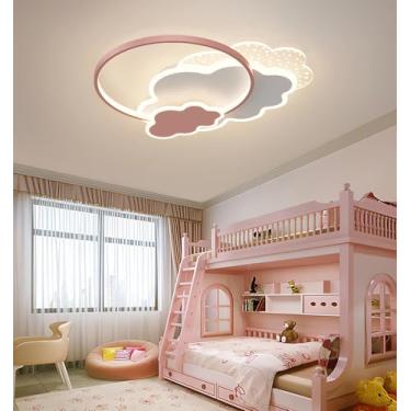 Imagem de Luminária de teto LED para quarto infantil, 50cm, estilo desenho animado, com intensidade ajustável, controle remoto e função de luz noturna. Ideal para quartos de meninos e meninas e salas