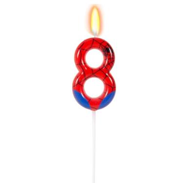 Imagem de Velas de aniversário de aranha, velas com números de teia de aranha para bolo, preto e vermelho, número 1, topo de bolo para velas temáticas de jogos, decoração de aniversário, celebrações