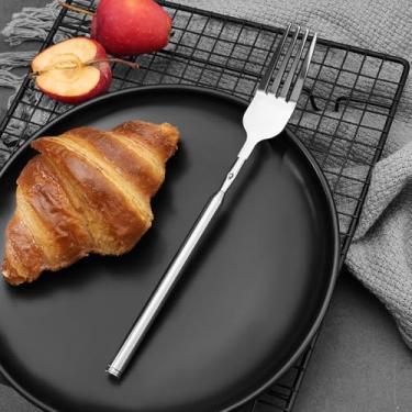Imagem de Garfo extensível, pegadinha de garfo de 21 a 63 cm, garfo telescópico para churrasco, cabo de aço inoxidável, talheres de sobremesa de frutas para jantar longo