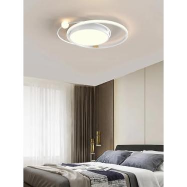 Imagem de Luminária de teto redonda, econômica e com intensidade regulável, em LED, moderna e minimalista, com controle remoto, ideal para quartos infantis, quartos de dormir e salas de jantar (branca