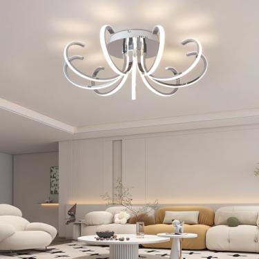 Imagem de Luminária de teto LED 72W dimerizável para sala de estar com controle remoto, design moderno e minimalista, ideal para quarto, cozinha, com base em metal e acrílico. Luminária semi-embutida