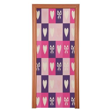 Imagem de ATTX Capa de porta frontal com fita quadriculada de dia dos namorados - Tecido elástico lavável decoração de férias para festas, casa, decoração de porta da frente, 918 x 98 polegadas (918)