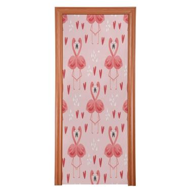 Imagem de ATTX Capa para porta da frente flamingos rosa dia dos namorados - tecido elástico lavável decoração de férias para festas, casa, decoração de porta da frente, 91 x 98 polegadas (255)