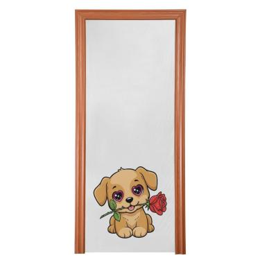 Imagem de ATTX Capa de porta da frente de cachorro de desenho animado Dia dos Namorados - Decoração de férias de tecido elástico lavável para festas, casa, decoração de porta da frente, 35 x 79 polegadas (140)