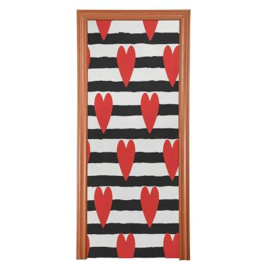 Imagem de ATTX Capa para porta da frente do dia dos namorados com listras de corações - decoração de férias de tecido elástico lavável para festas, casa, decoração de porta da frente, 36 x 98 polegadas (814)