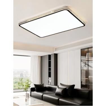 Imagem de Luminária de teto LED com regulagem contínua de intensidade, estilo nórdico, redonda, minimalista e moderna, em metal, para sala de estar, cozinha e sala de jantar (preta, 90 cm).