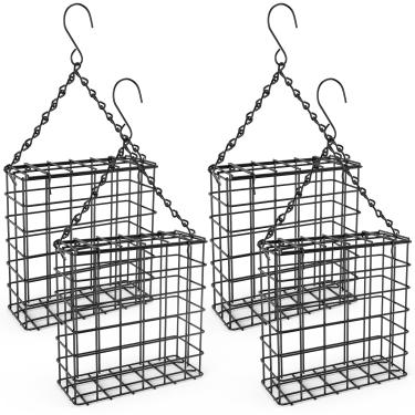 Imagem de Alimentador de pássaros de sebo com corrente suspensa, gaiola de metal à prova de esquilo para pica-pau pardal, alimentador de pássaros de jardim ao ar livre para pássaros selvagens