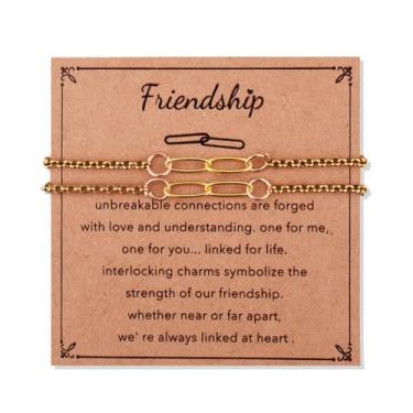 Imagem de Pulseiras de Amizade para 2 Amigos, Presentes de Natal para Bestie BFF Presentes de Amizade de Longa Distância para Aniversário de Aniversário, Pulseira de Corrente Ligada a Ouro, Pulseira de Corrente