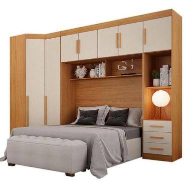Imagem de Quarto de Casal Modulado 7 Portas Orion Cinamomo Off White  Leifer Móv