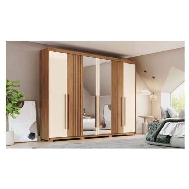 Imagem de Guarda Roupa Casal Ambiente Norton 6 Portas Nature Off White Com Espelho - Henn