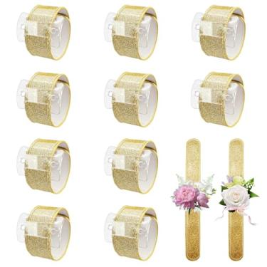 Imagem de Diakey Pacote com 10 pulseiras de corsage, pulseiras brilhantes de corsage de flores de casamento para lembrancinhas de festa de chá de noiva (ouro)