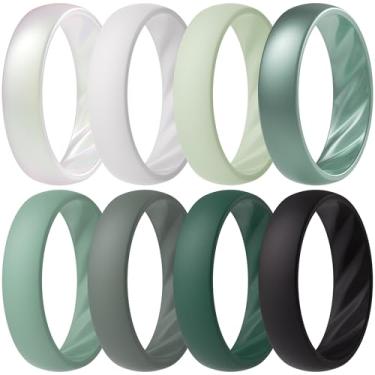 Imagem de ThunderFit Alianças de casamento de silicone para mulheres, anéis de compromisso com ranhuras onduladas elegantes, 6 mm de largura, 2 mm de espessura, respirável, anéis de noivado femininos de