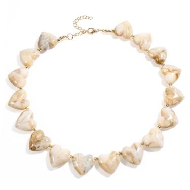 Imagem de BYETOCE Colar com pingente de coração de amor para o Dia dos Namorados, colar com pingente de coração com contas grossas, joia para presente de aniversário, Resina, Sem Pedra Preciosa