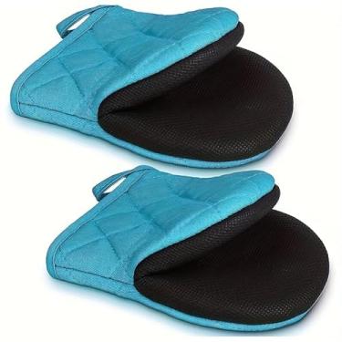 Imagem de Luvas de forno resistentes ao calor, resistentes com aderência antiderrapante, proteção de 230 °C/230 °C, isolamento multicamadas para assar, grelhar, cozinhar azul