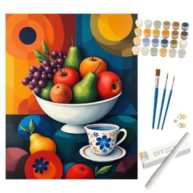 Imagem de Kit de pintura por números Still Life para adultos – Pintura DIY de fruteiras e copos enrolada em tela 40,6 x 50 cm, conjunto de tinta acrílica, adequado para iniciantes, arte de cozinha para